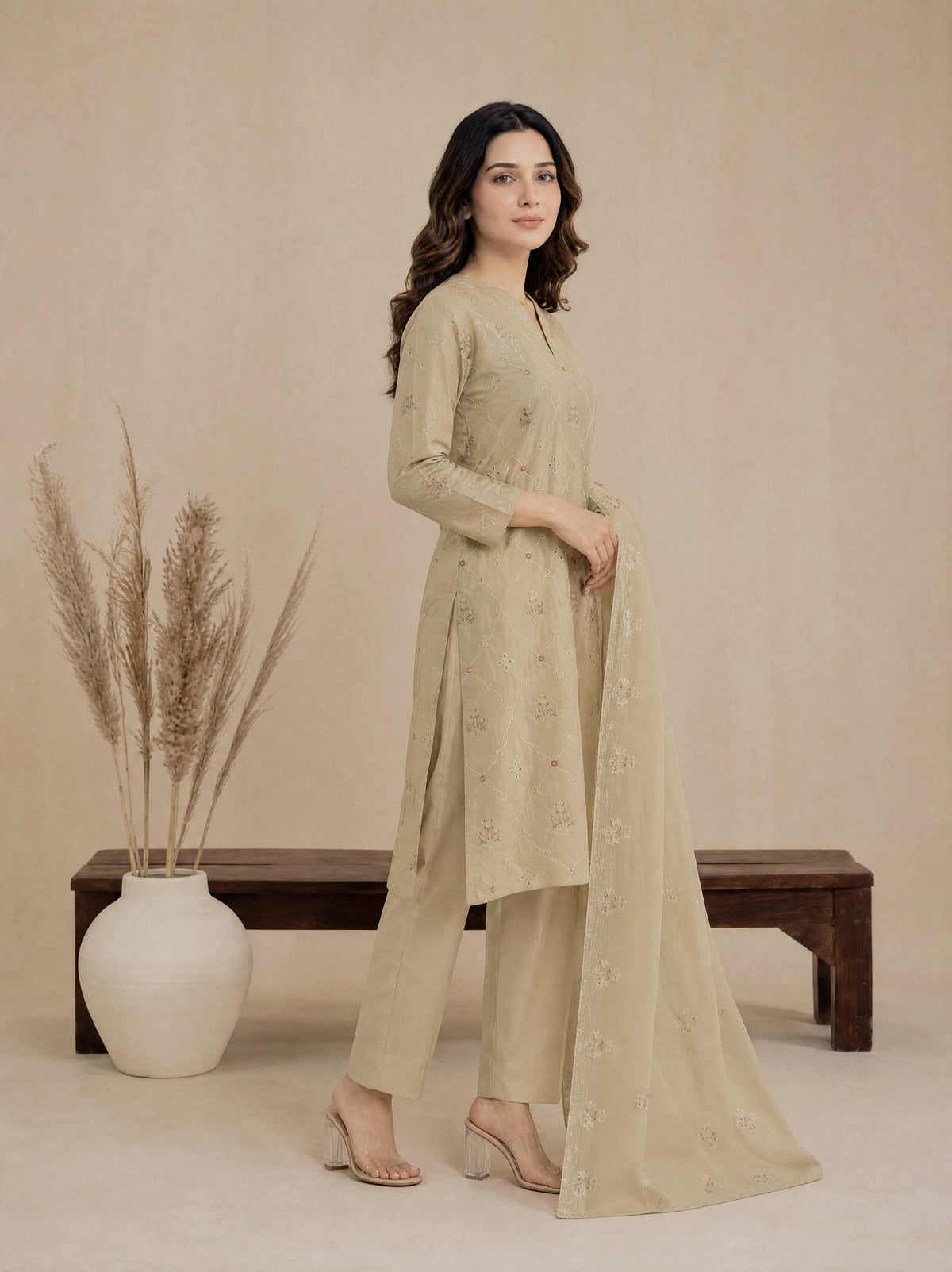 RUHANI 3pcs Un-Stitched Exclusive Emb Cambric