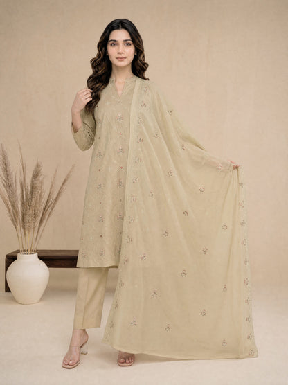 RUHANI 3pcs Un-Stitched Exclusive Emb Cambric