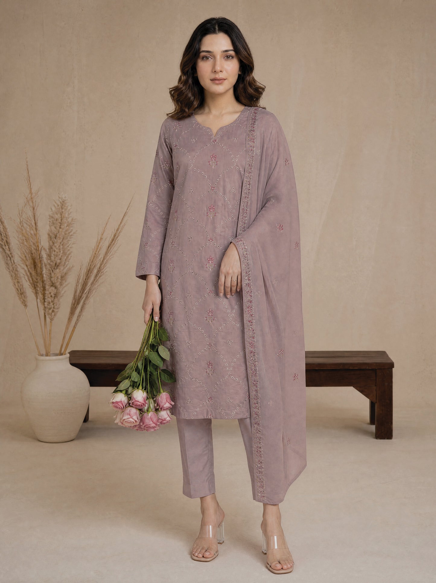 RUHANI 3pcs Un-Stitched Exclusive Emb Cambric