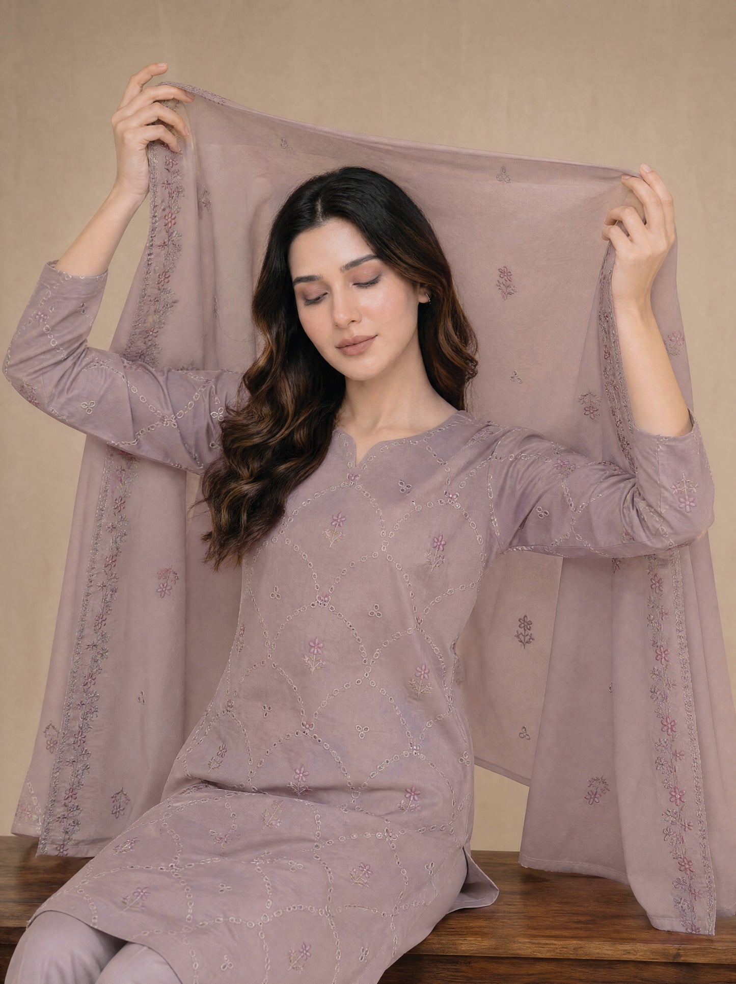 RUHANI 3pcs Un-Stitched Exclusive Emb Cambric