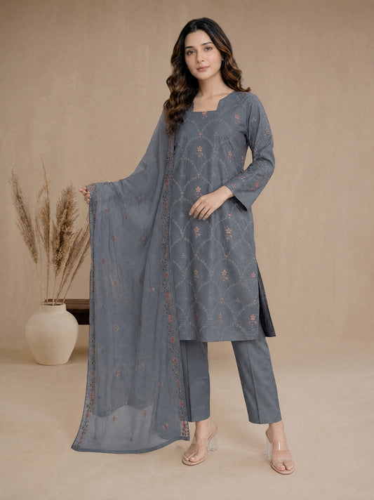 RUHANI 3pcs Un-Stitched Exclusive Emb Cambric