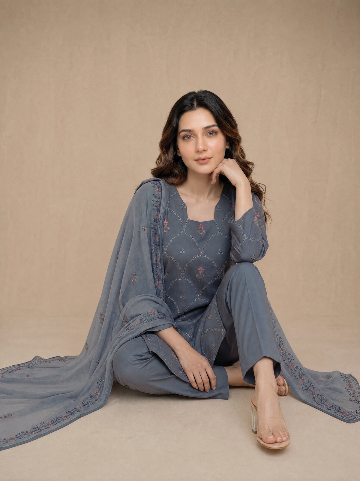 RUHANI 3pcs Un-Stitched Exclusive Emb Cambric