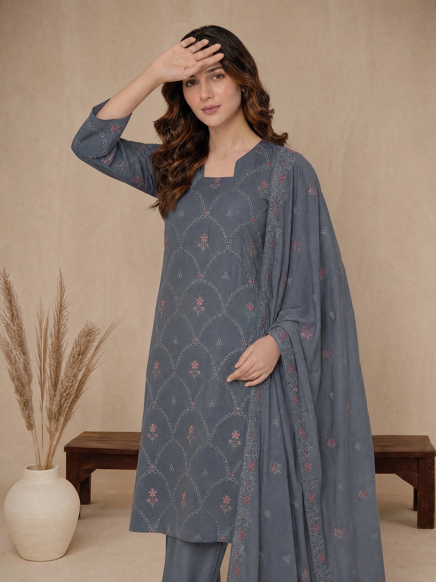 RUHANI 3pcs Un-Stitched Exclusive Emb Cambric