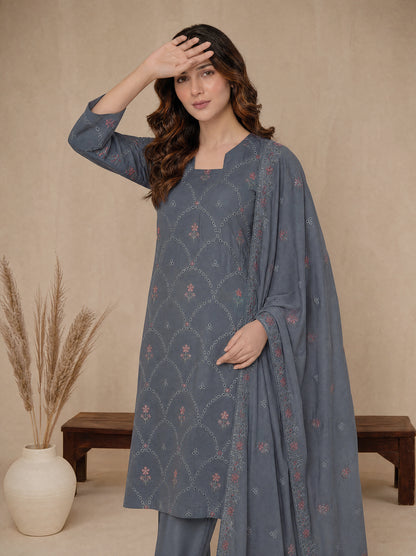 RUHANI 3pcs Un-Stitched Exclusive Emb Cambric