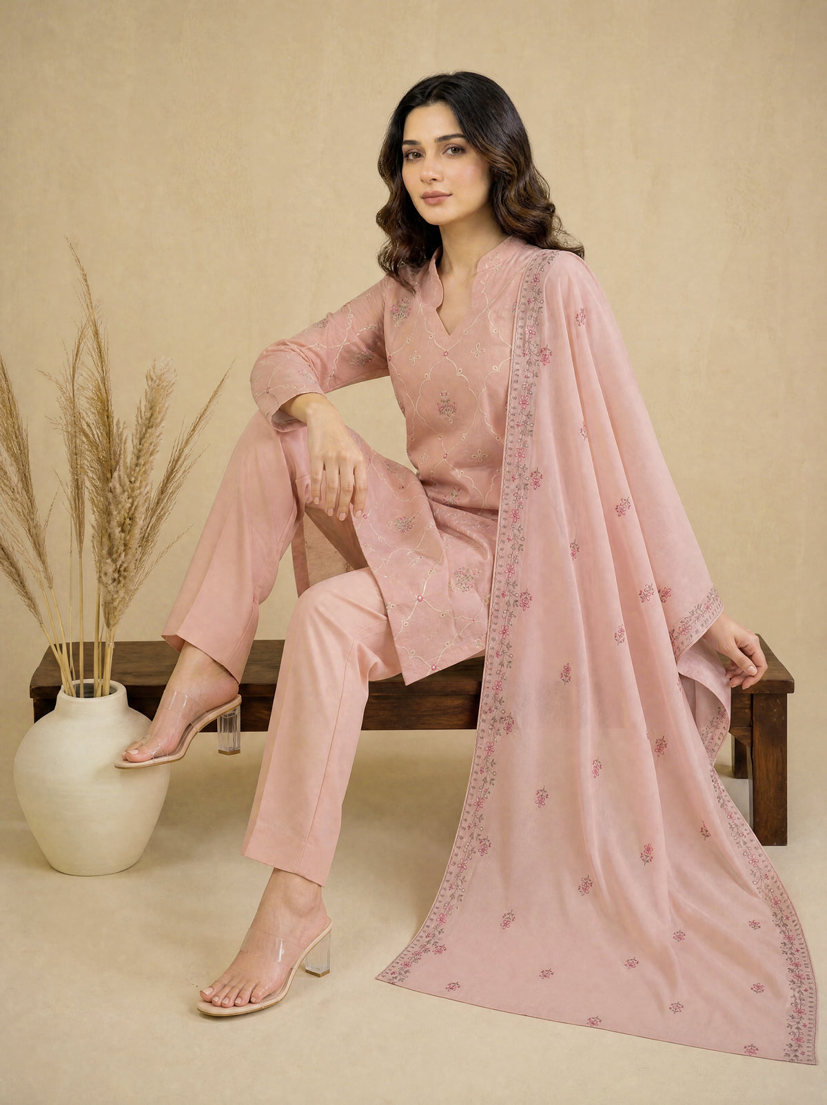 RUHANI 3pcs Un-Stitched Exclusive Emb Cambric