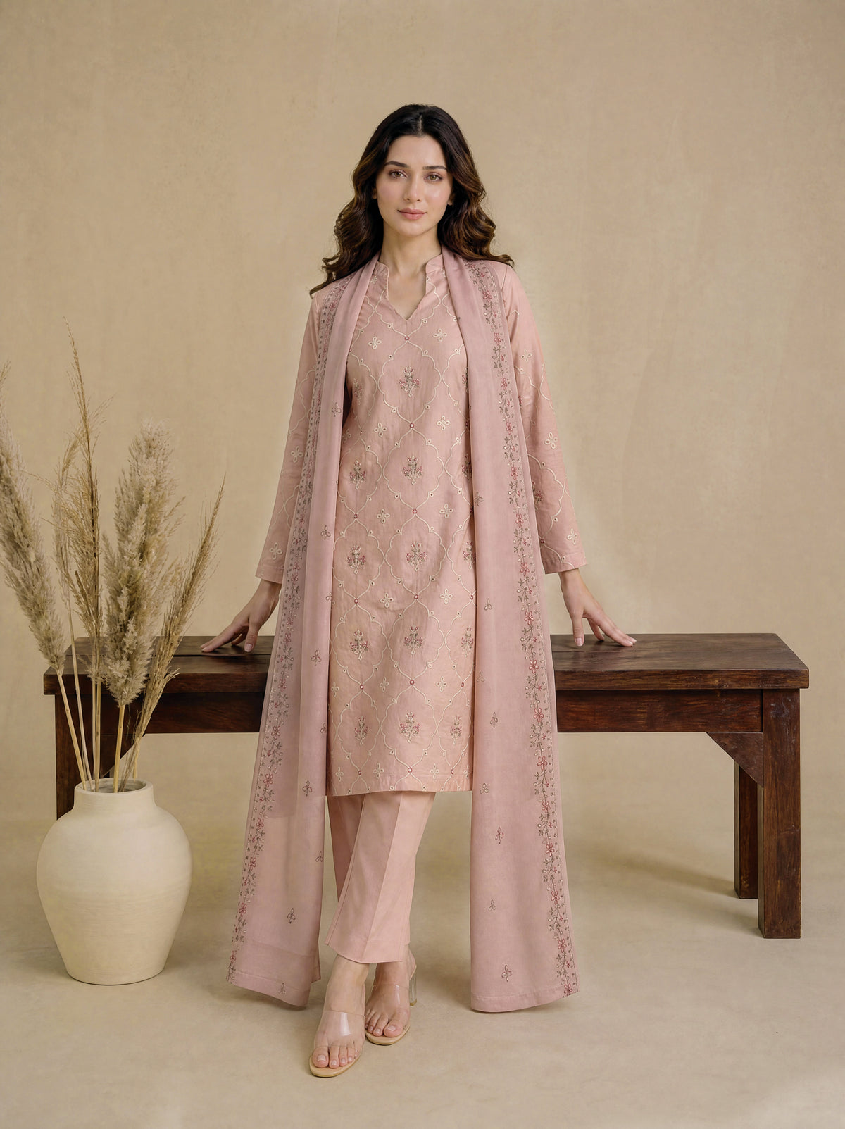 RUHANI 3pcs Un-Stitched Exclusive Emb Cambric