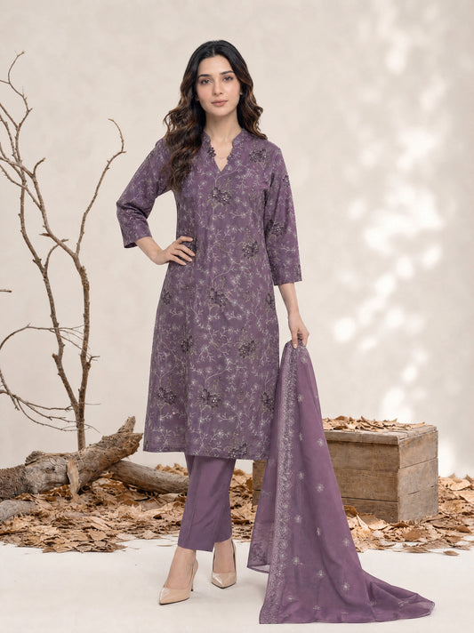 ZARIA 3pcs Un-Stitched Emb Cambric [D-4381]