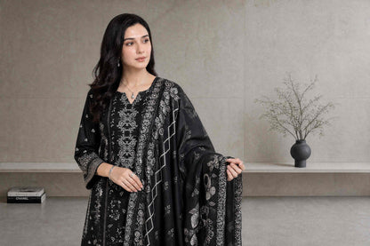 Mahanij by Tawakkal Black & White Printed 3-Piece Unstitched Lawn Suit
