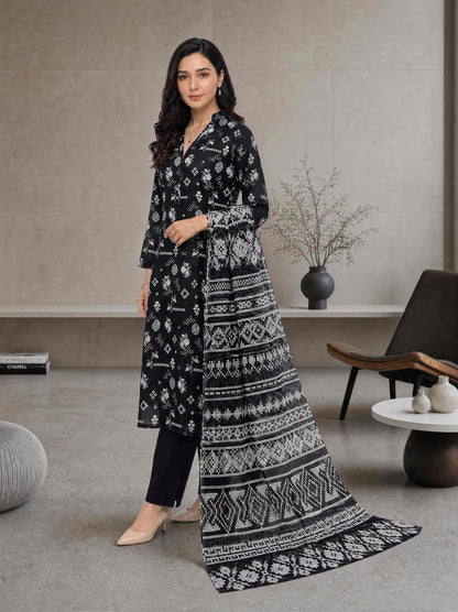 Mahanij by Tawakkal Black & White Printed 3-Piece Unstitched Lawn Suit