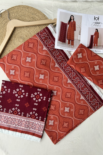 Melis 3pcs Un-Stitched Printed Lawn [D-4572]