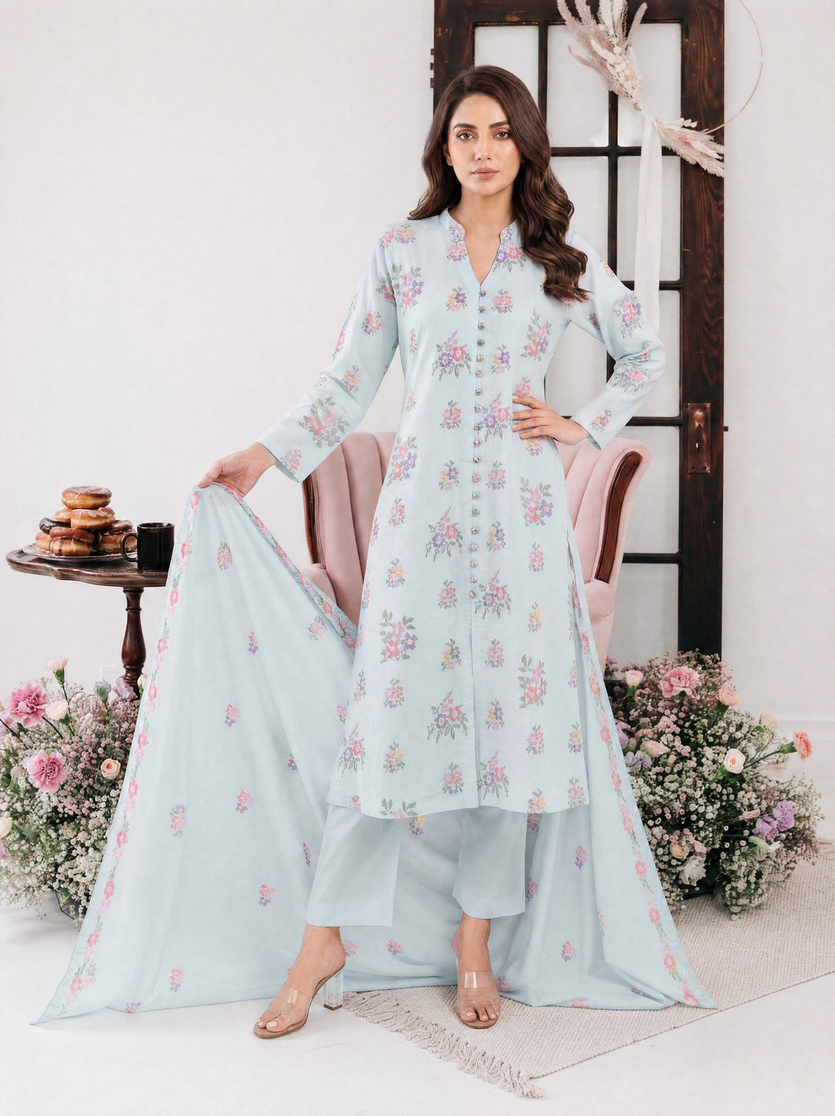 PARISA 3pcs Un-Stitched Emb Cambric [D-4642]
