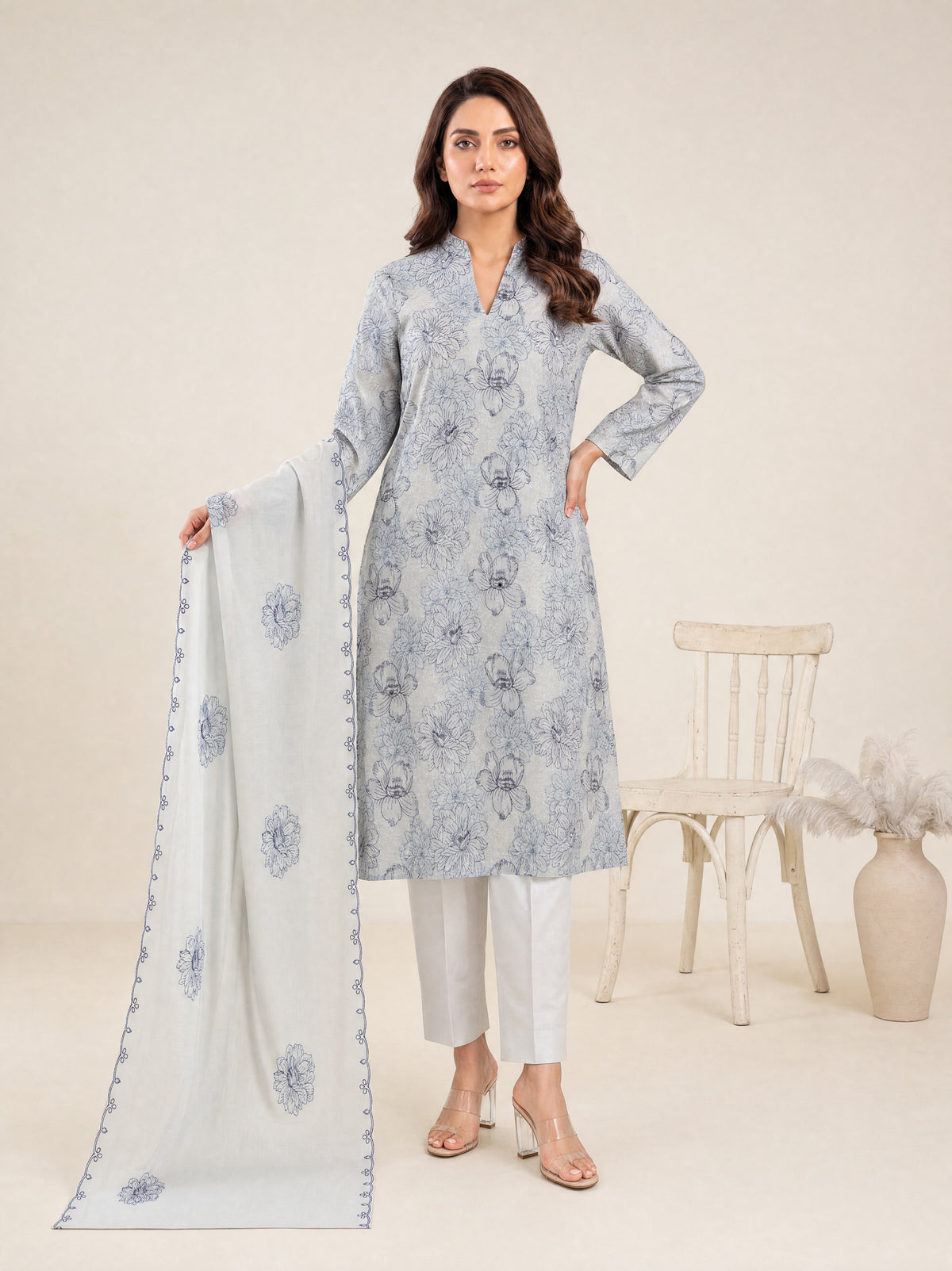 AYRA 3pcs Un-Stitched Emb Cambric [D-4886]