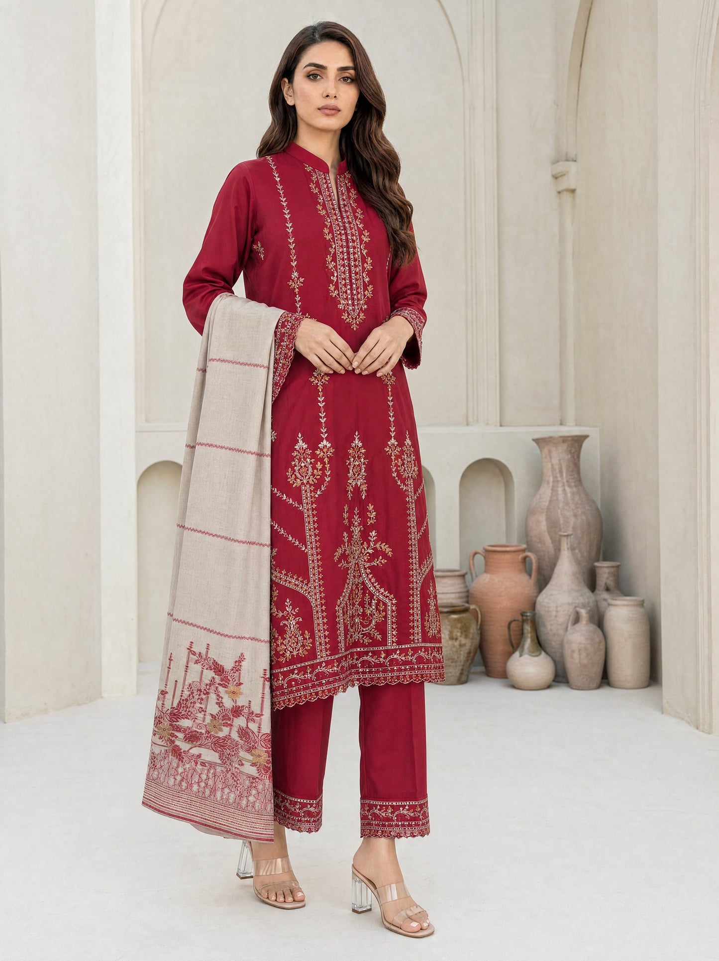 MAHNEER 3pcs Un-Stitched Emb Lawn [D-5234]