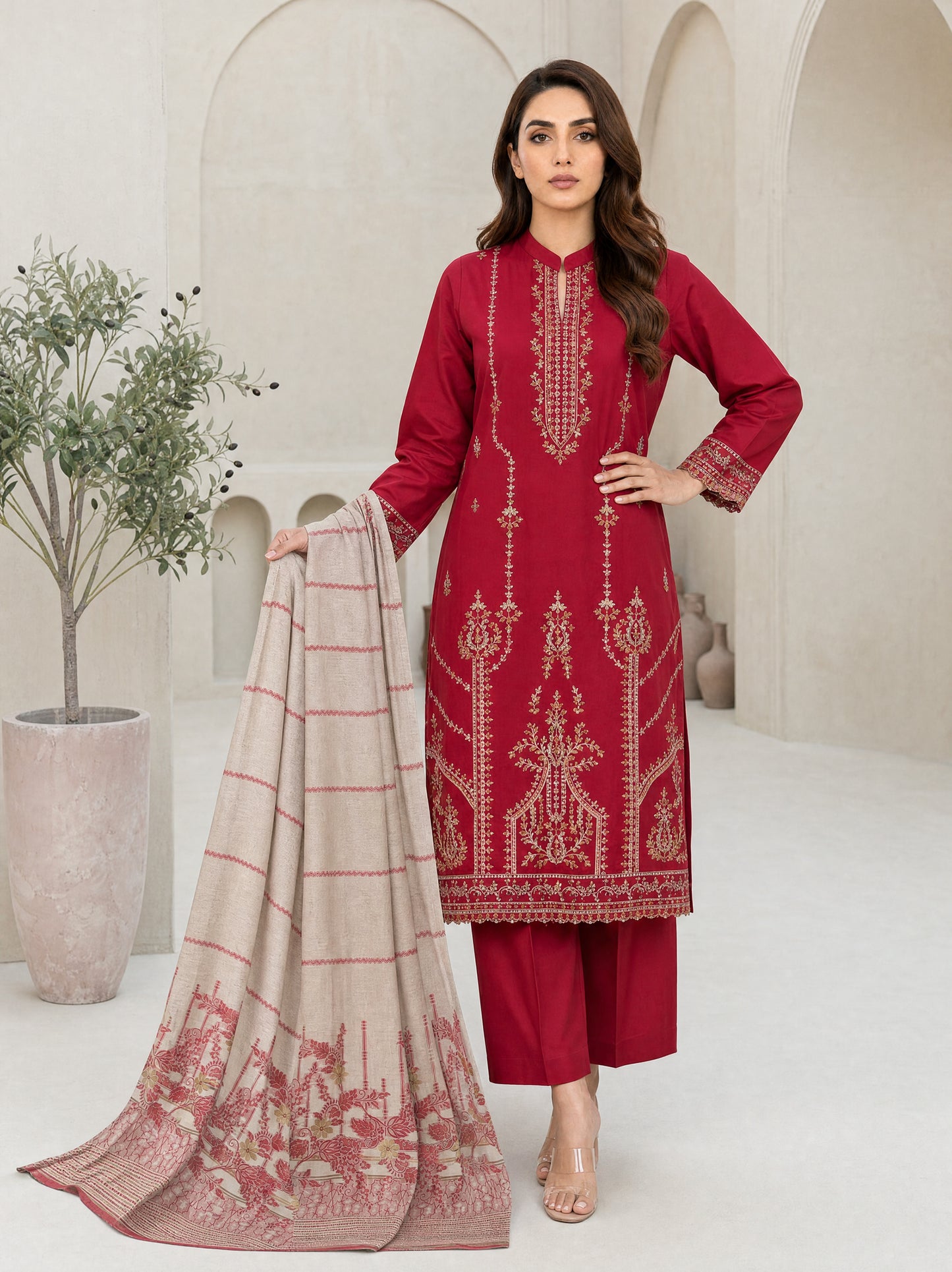 MAHNEER 3pcs Un-Stitched Emb Lawn [D-5234]