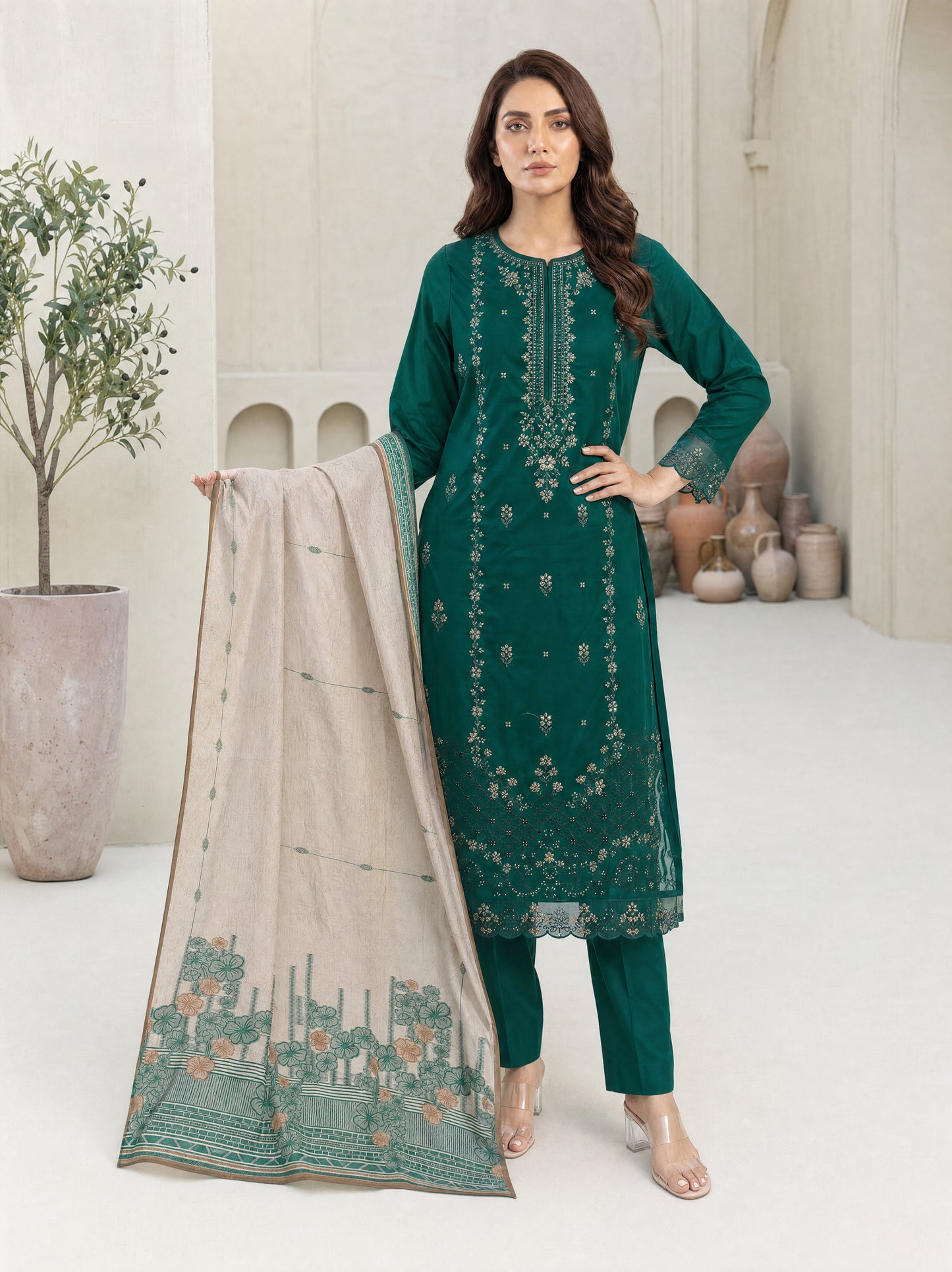 MAHNEER 3pcs Un-Stitched Emb Lawn [D-5236]
