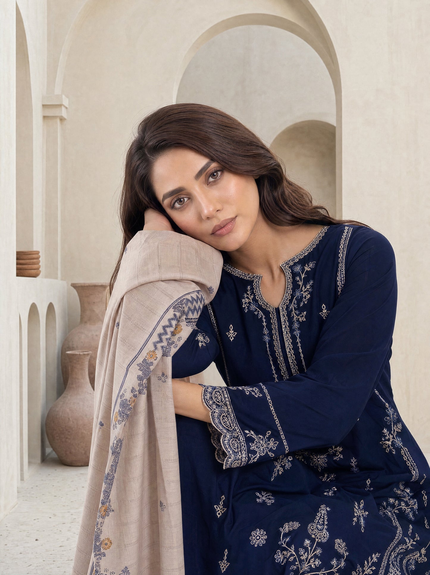 MAHNEER 3pcs Un-Stitched Emb Lawn [D-5237]