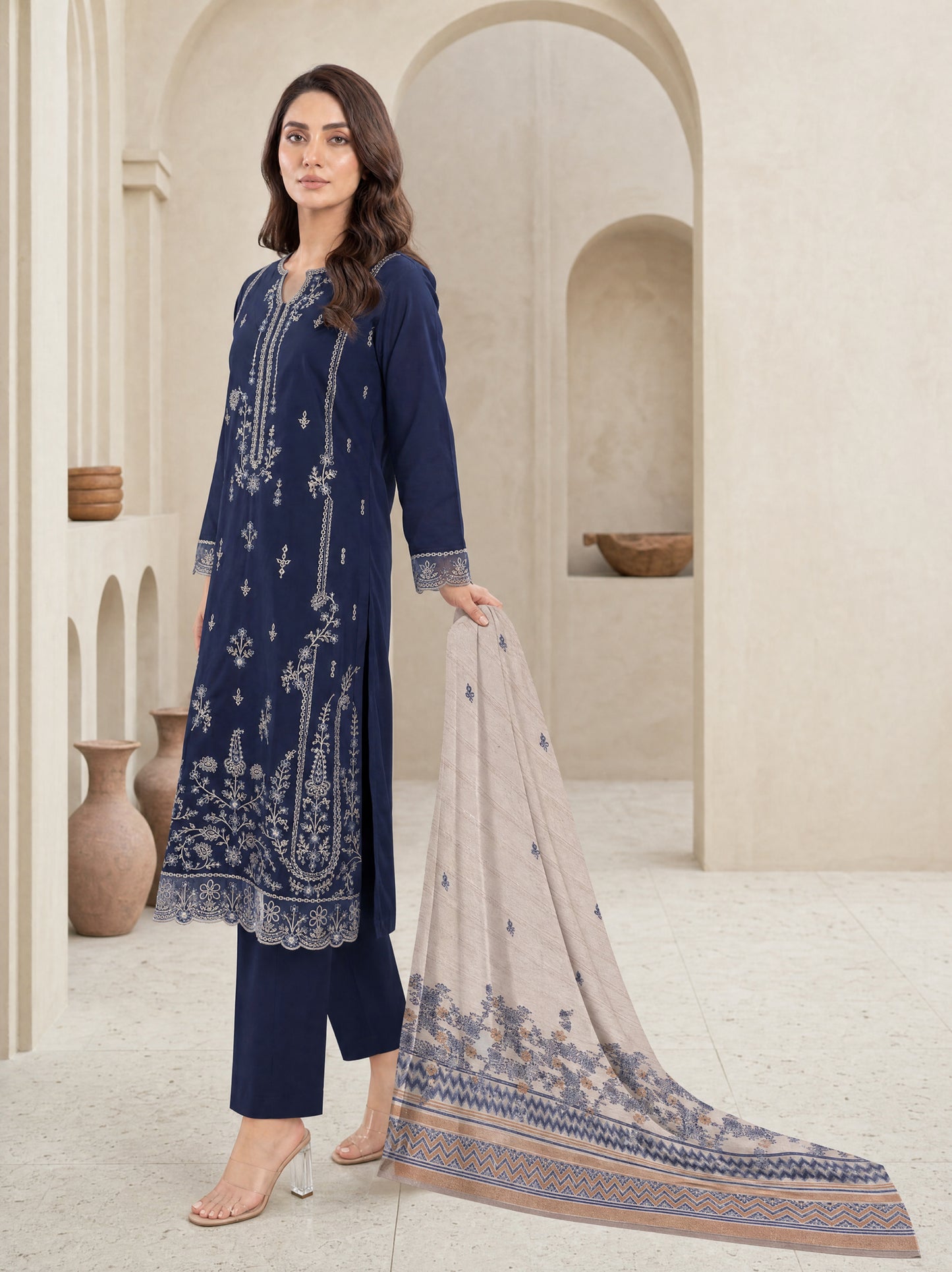MAHNEER 3pcs Un-Stitched Emb Lawn [D-5237]