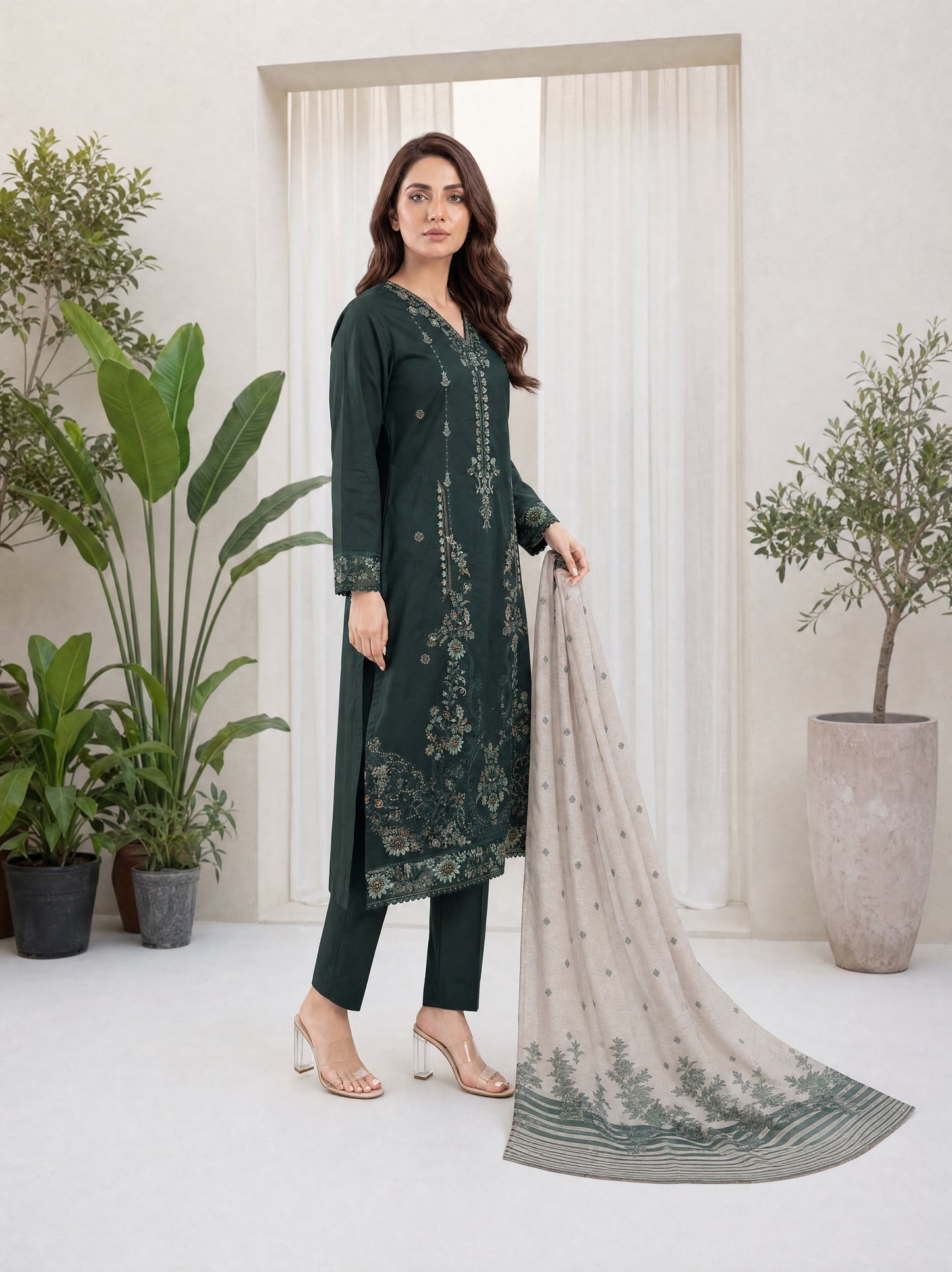MAHNEER 3pcs Un-Stitched Emb Lawn [D-5238]
