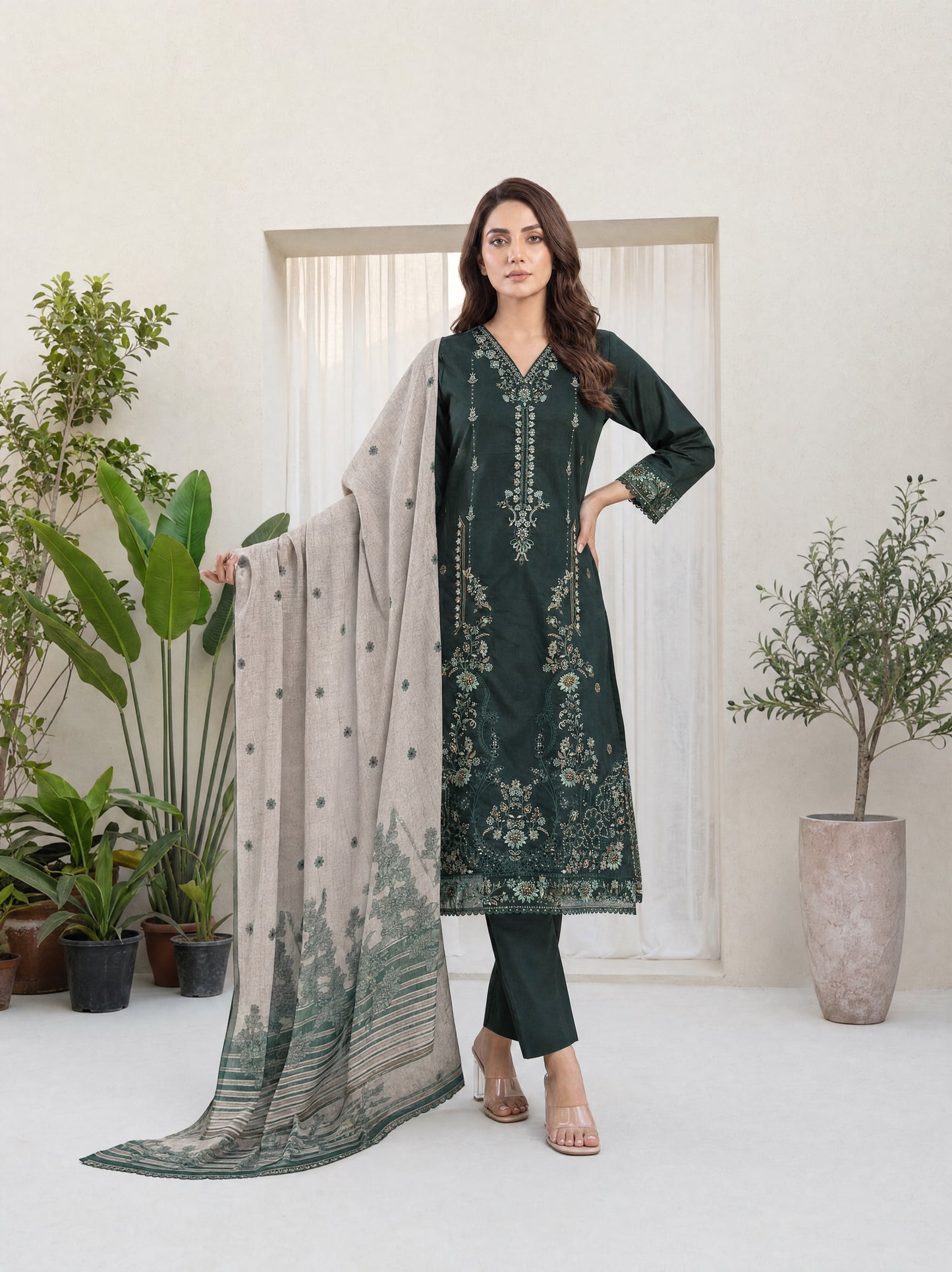 MAHNEER 3pcs Un-Stitched Emb Lawn [D-5238]