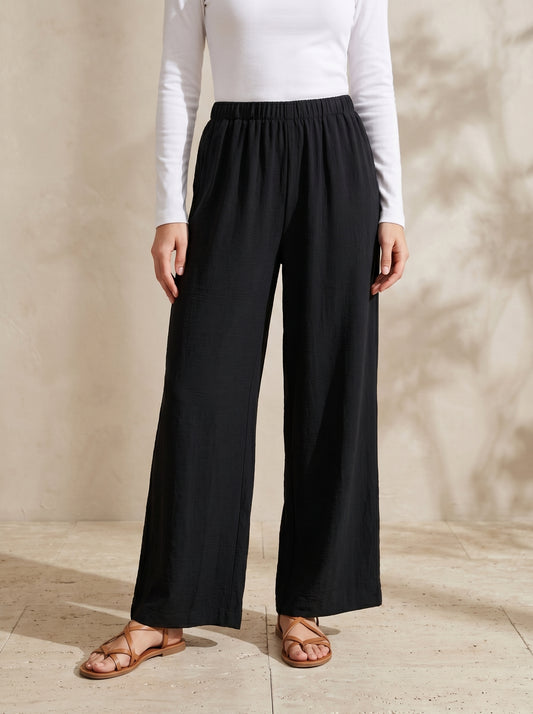 Wide-Leg Trousers -Black