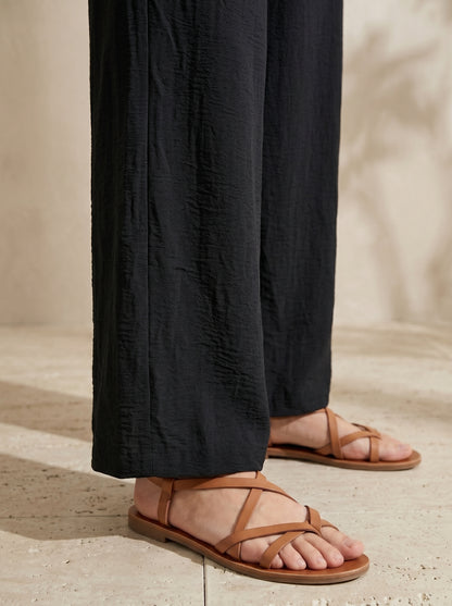 Wide-Leg Trousers -Black