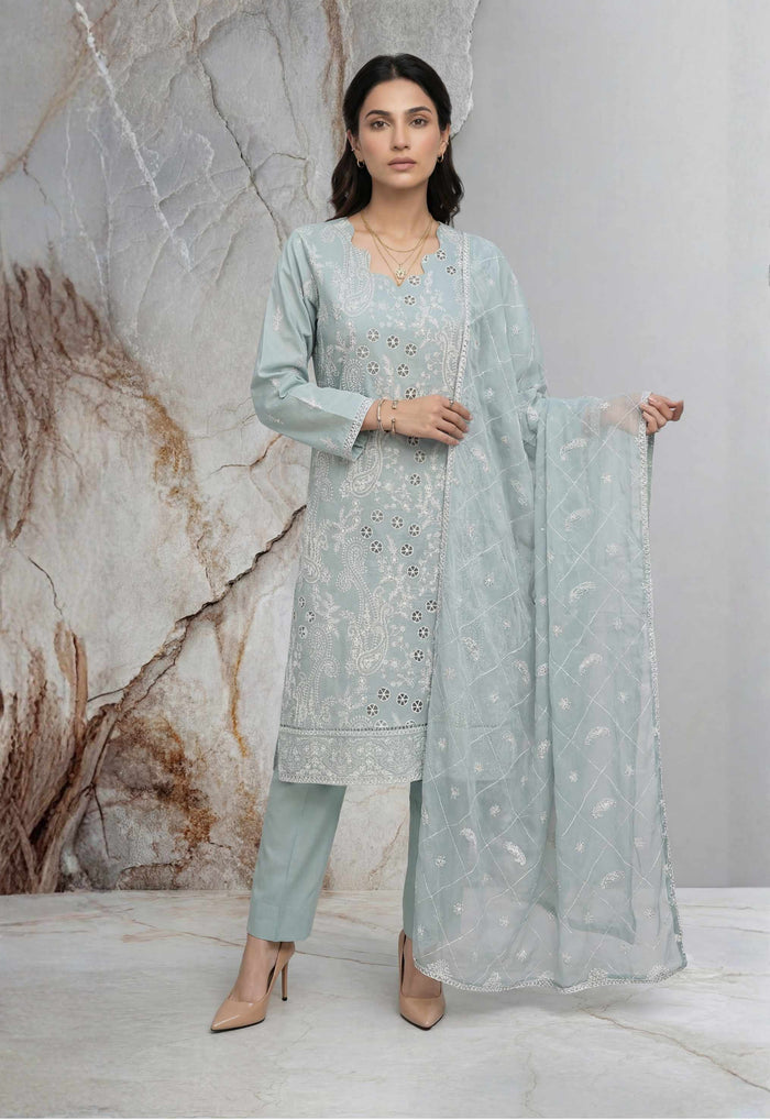 Mazena 3Pcs Stitched Fancy Emb Lawn D-1596