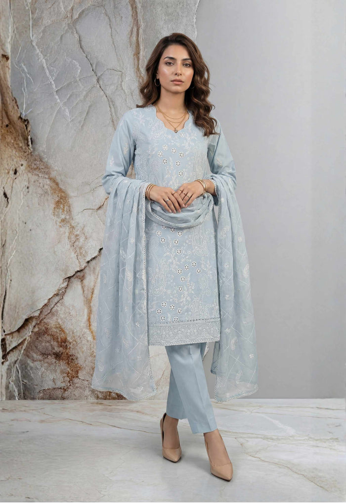 Mazena 3Pcs Stitched Fancy Emb Lawn D-1598