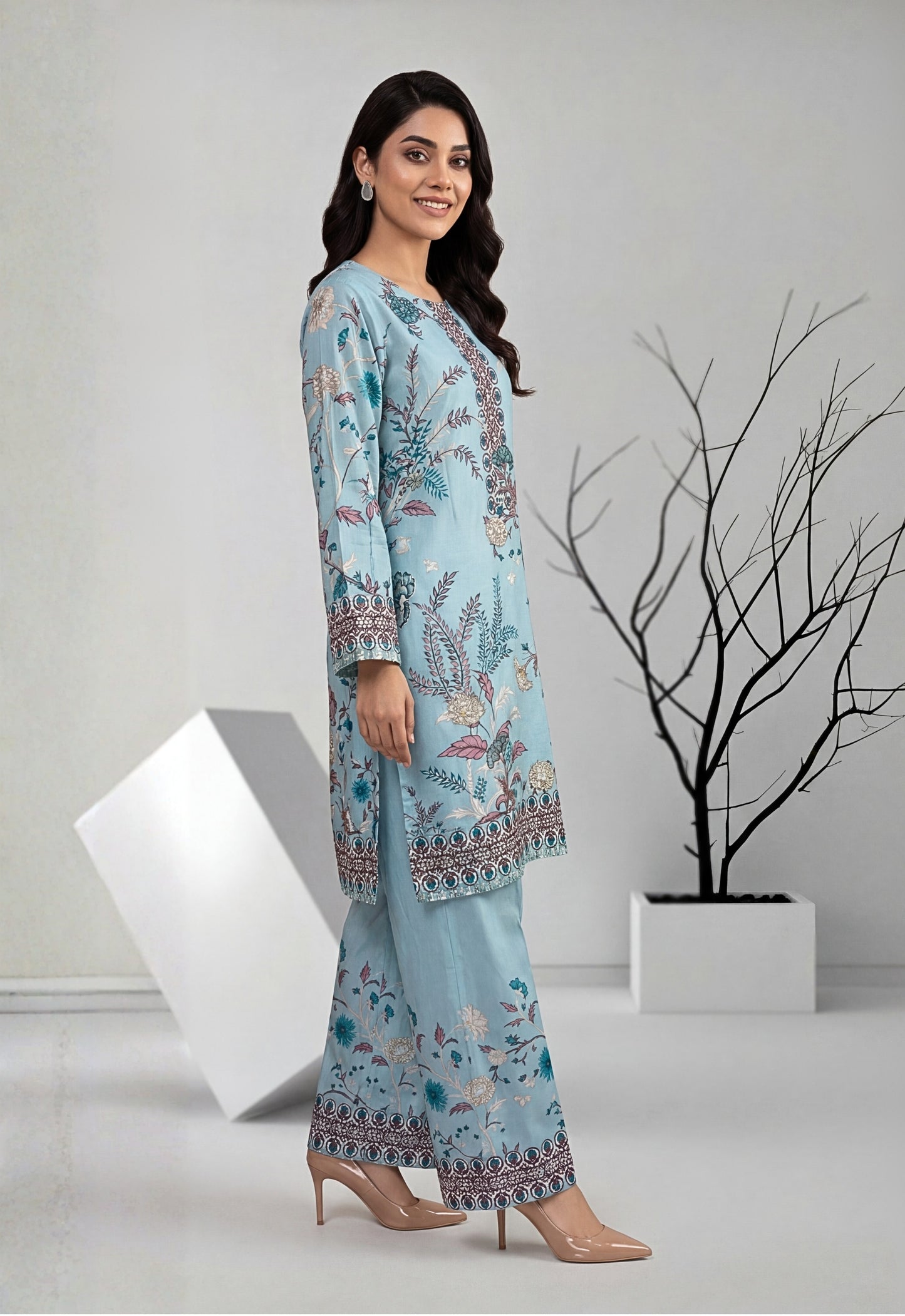 Aura 2pcs Stitched Emb Printed Swiss [D-4328]