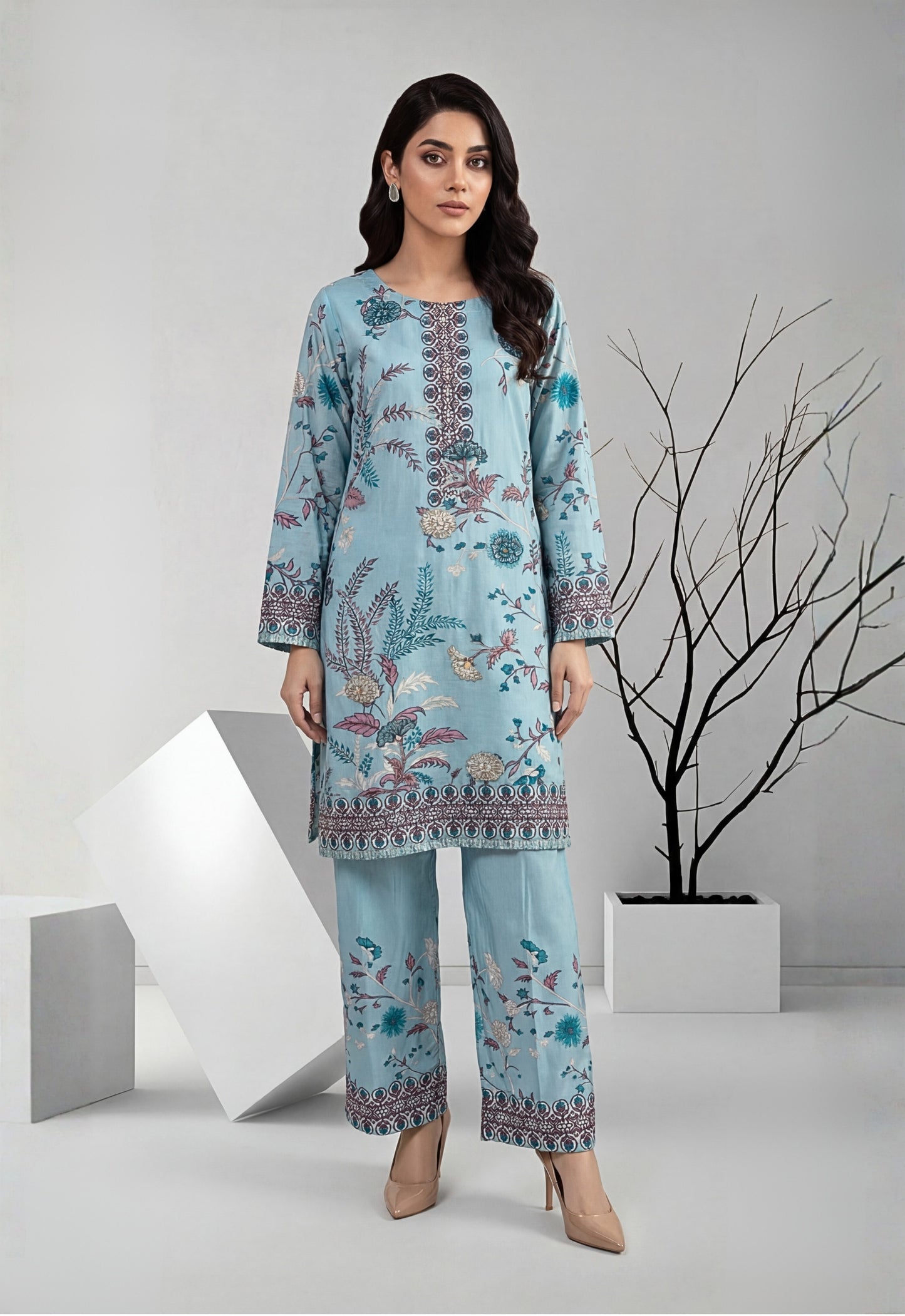 Aura 2pcs Stitched Emb Printed Swiss [D-4328]
