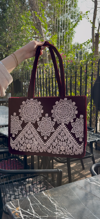 Mehroon Velvet Embroidered Bag |TB-002