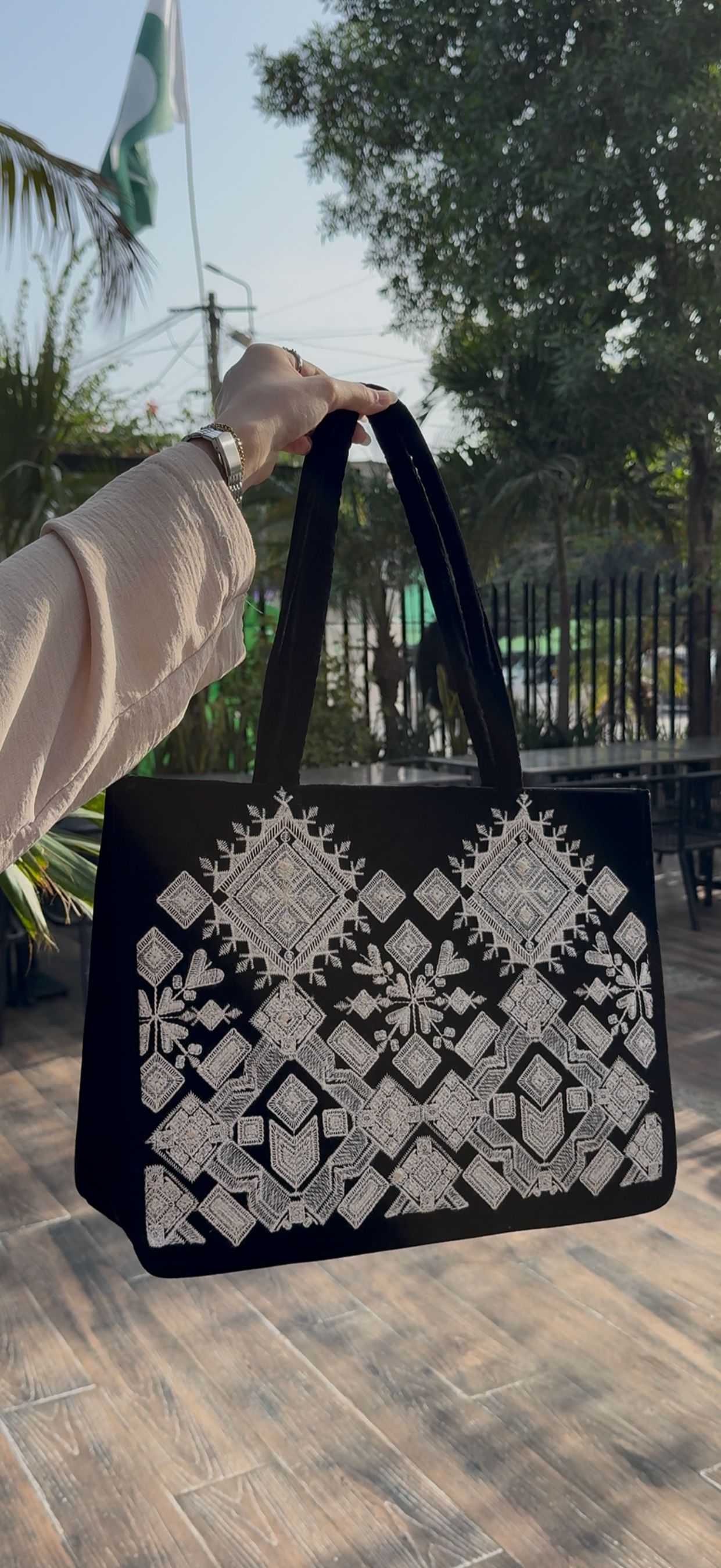 Black Velvet  Embroidered Tote Bag |TB-001