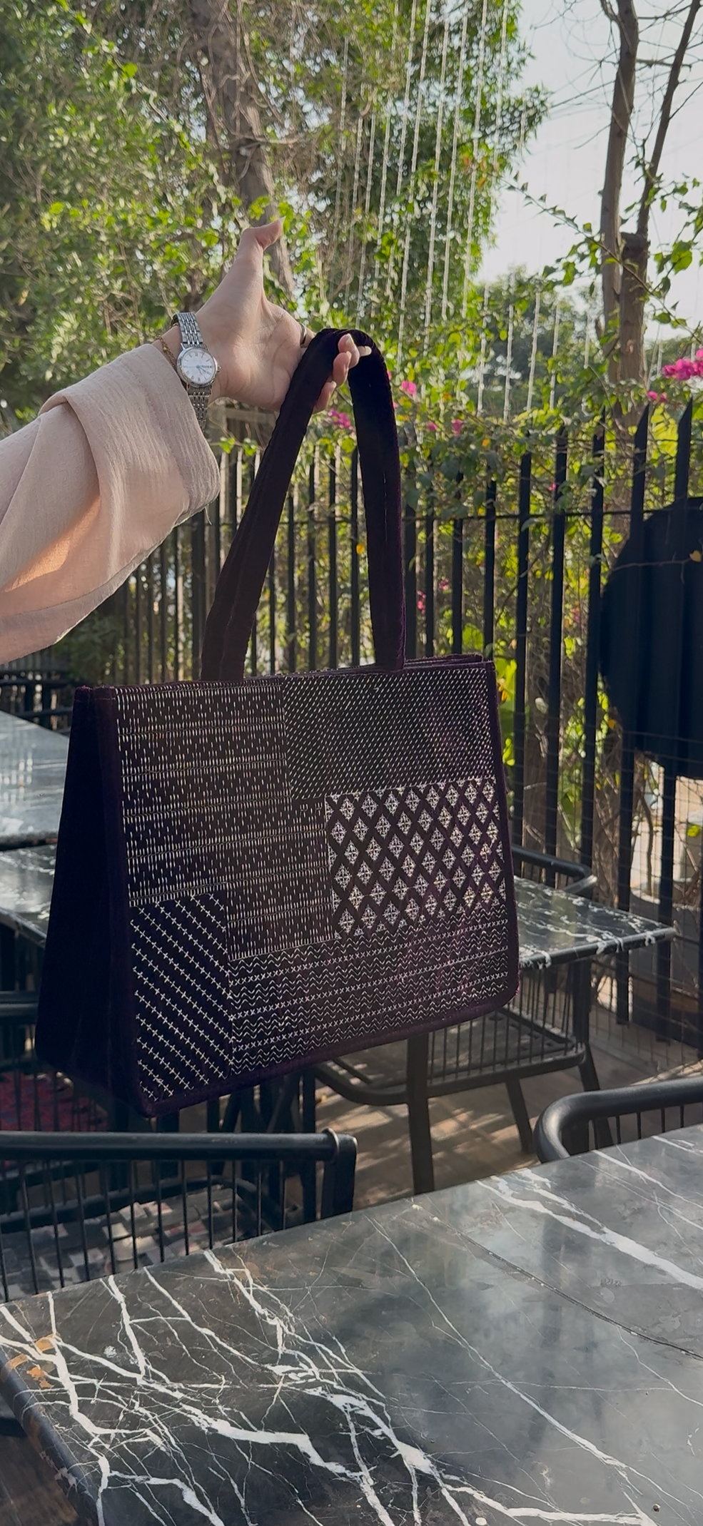 Purple Velvet Embroidered Bag |TB-003