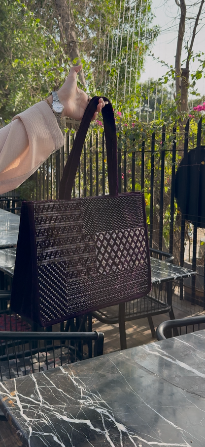 Purple Velvet Embroidered Bag |TB-003
