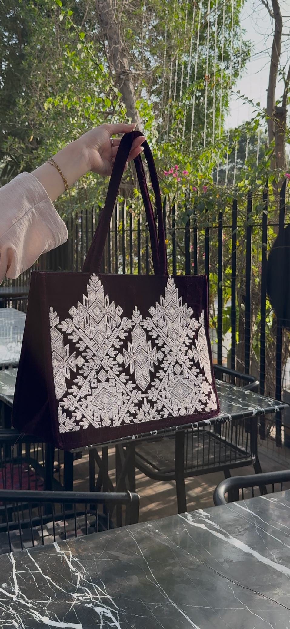 Purple Velvet Embroidered Bag |TB-004