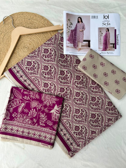 Sefa 3pcs Un-Stitched Printed Lawn [D-4141]