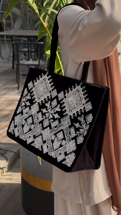 Black Velvet  Embroidered Tote Bag |TB-001