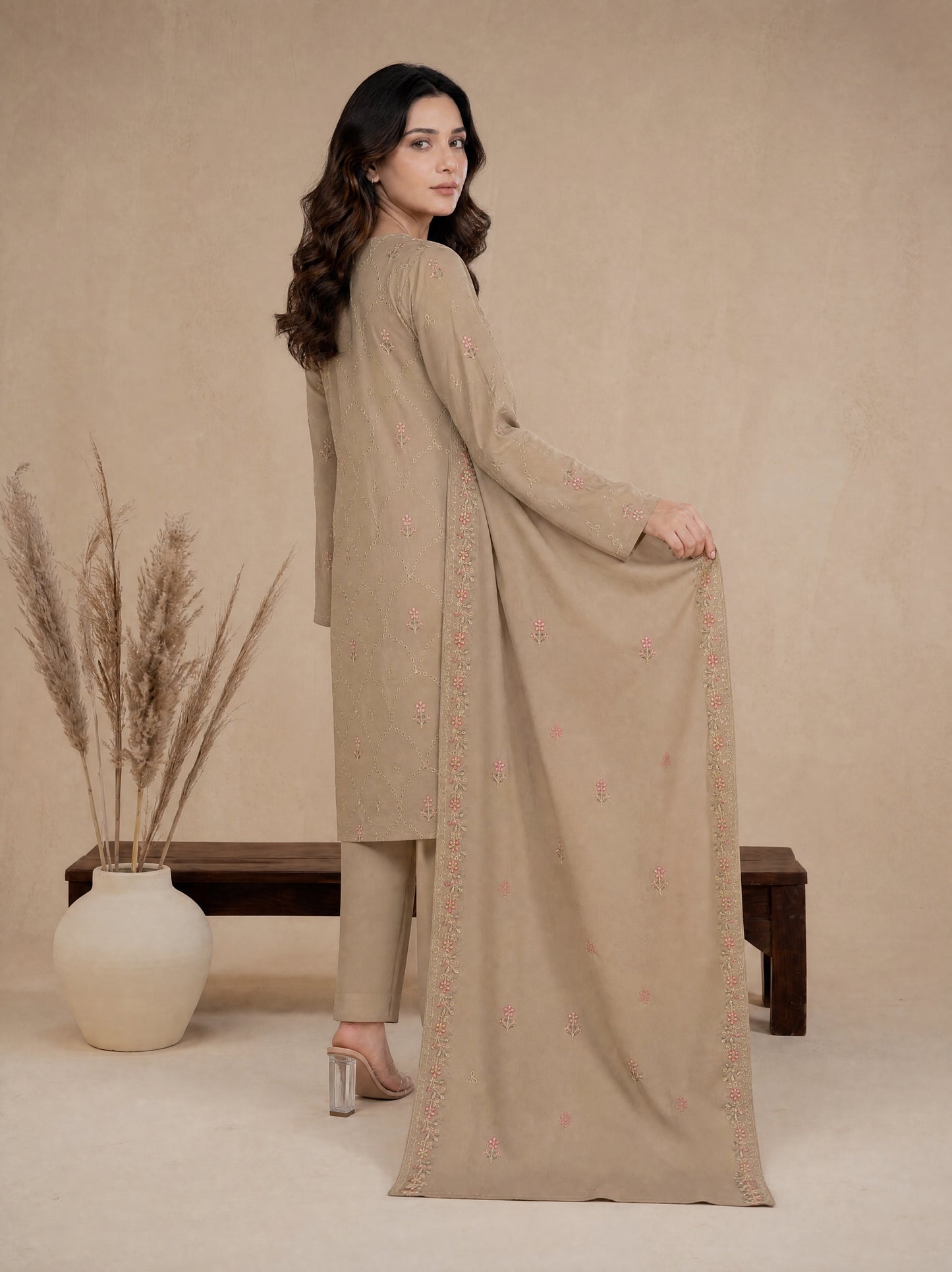 RUHANI 3pcs Un-Stitched Exclusive Emb Cambric
