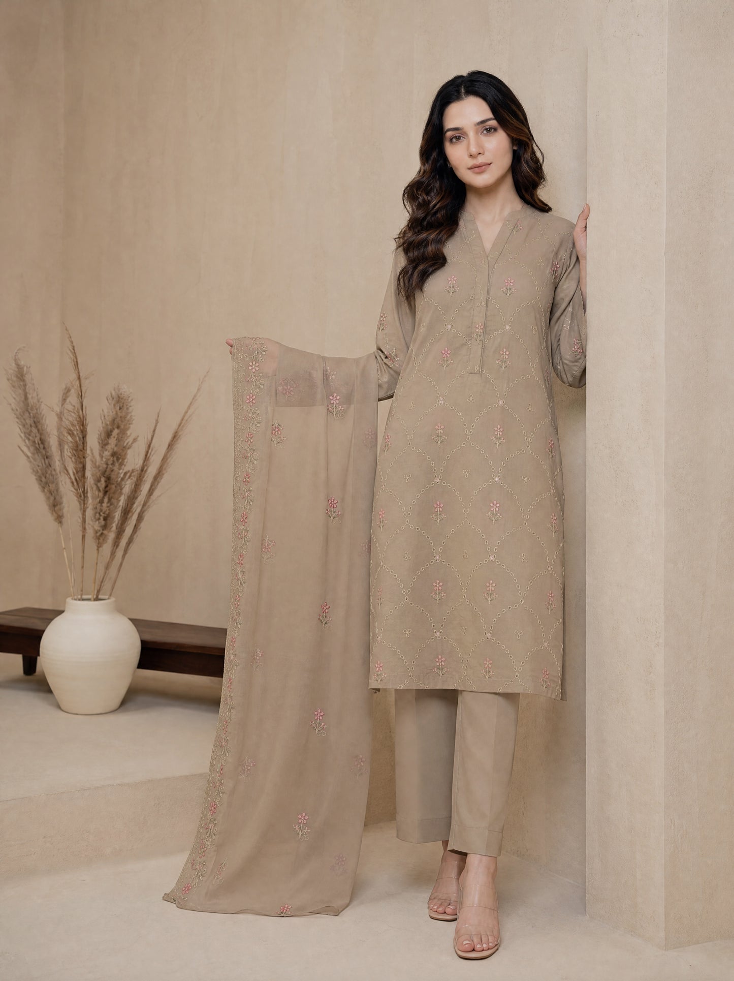RUHANI 3pcs Un-Stitched Exclusive Emb Cambric