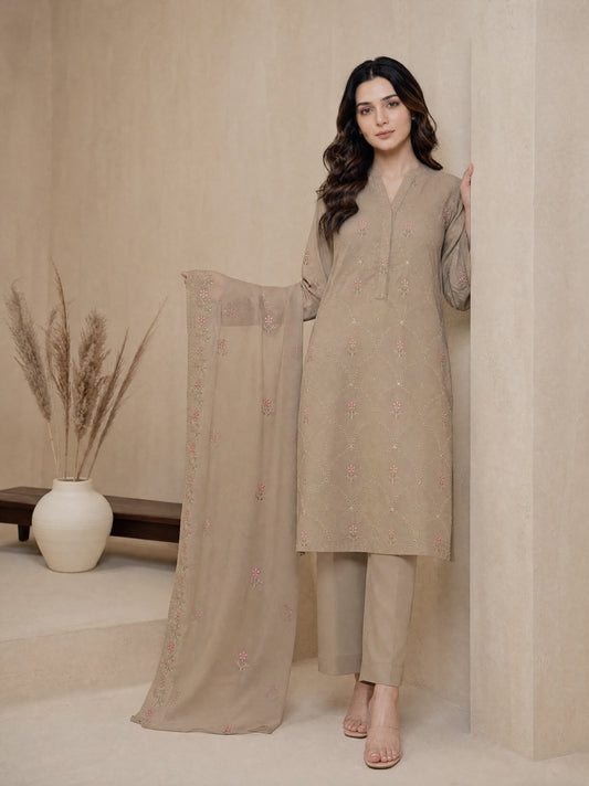 RUHANI 3pcs Un-Stitched Exclusive Emb Cambric