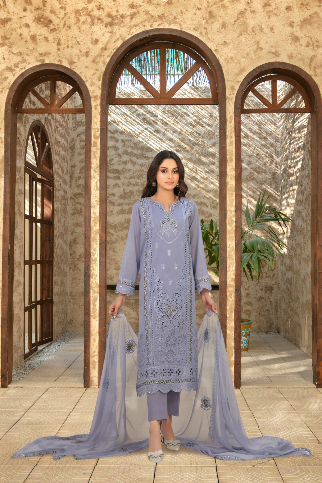 Arfiya 3pcs Un-Stitched Emb Swiss Lawn [D-2612]