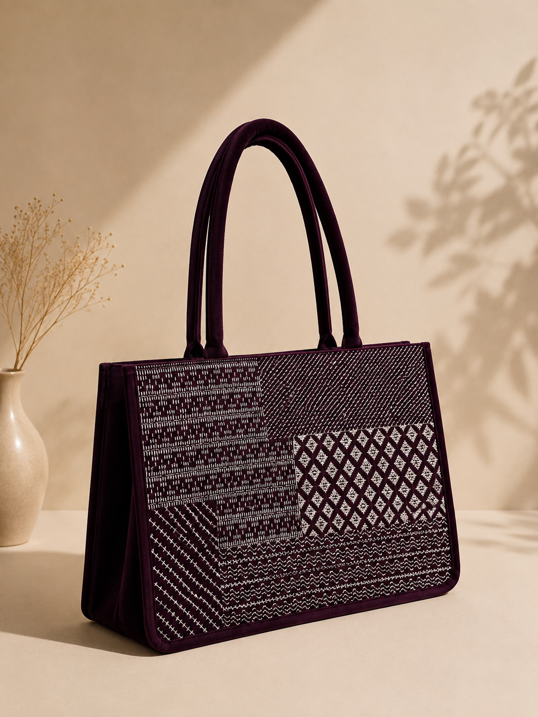 Purple Velvet Embroidered Bag |TB-003