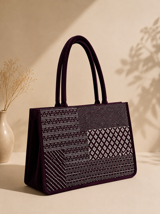 Purple Velvet Embroidered Bag |TB-003
