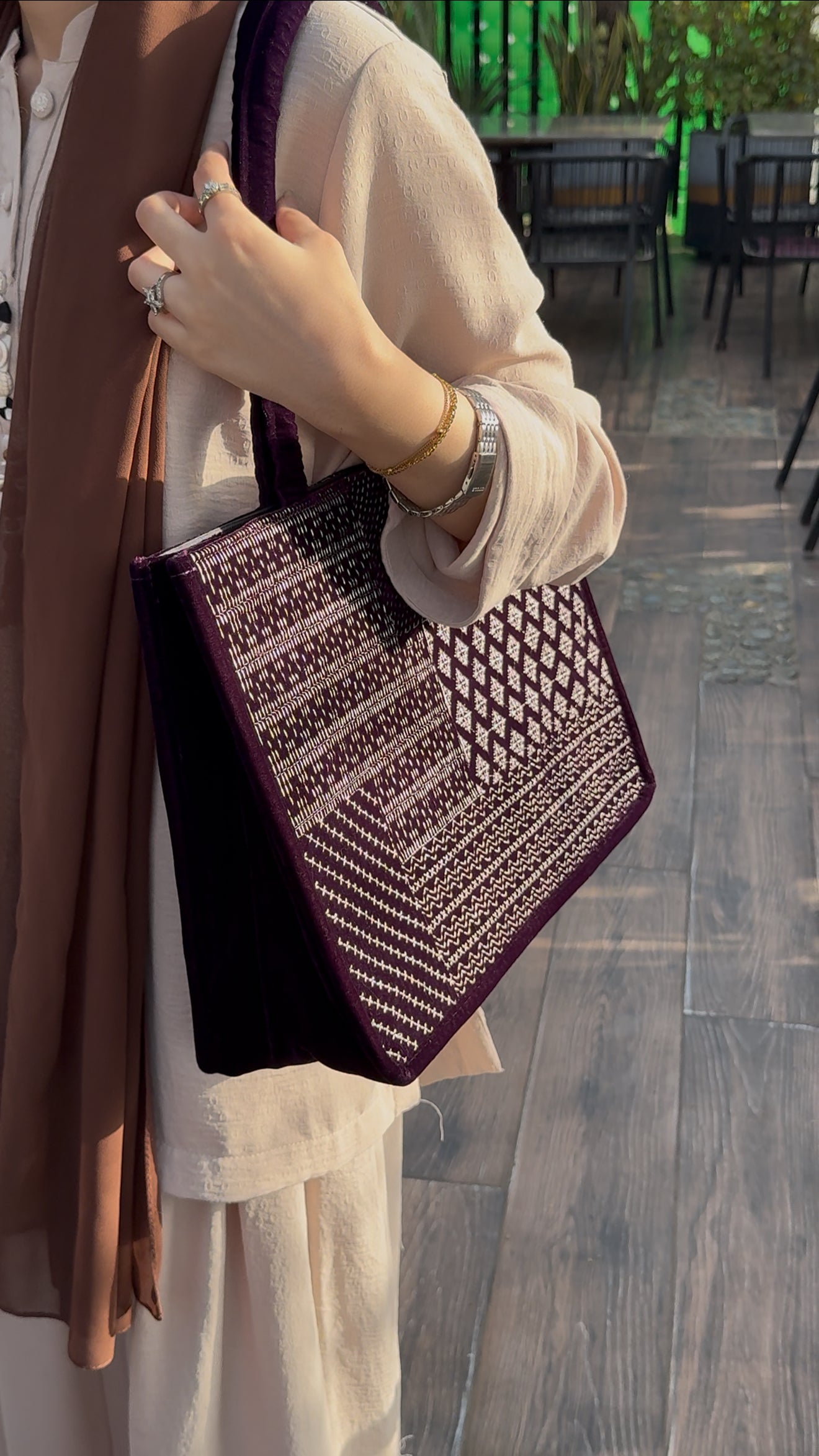 Purple Velvet Embroidered Bag |TB-003